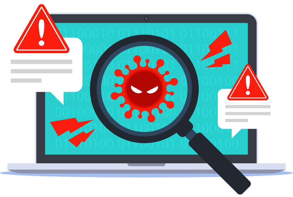 Laptop showing malware bug demonstrating malware protection services